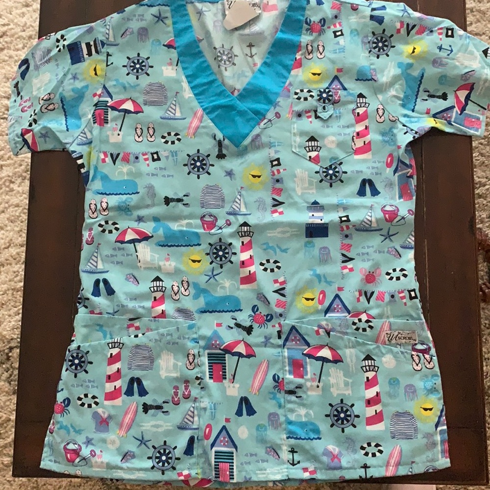 Beach themed scrub top
